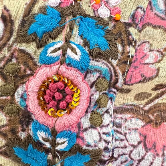 Soft Surroundings Womens Blouse Top Size L Floral Embroider Sequin Boho Artsy - Picture 6 of 8